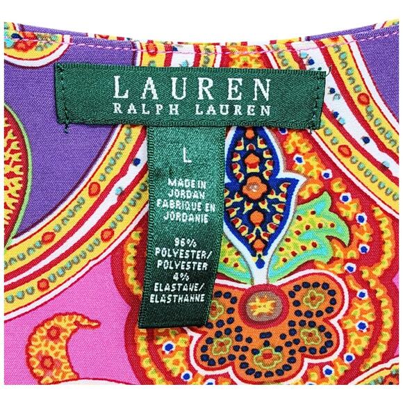 Lauren Ralph Lauren Dress Women’s Large Pink Purple Paisley Faux Wrap Stretch - Picture 15 of 16